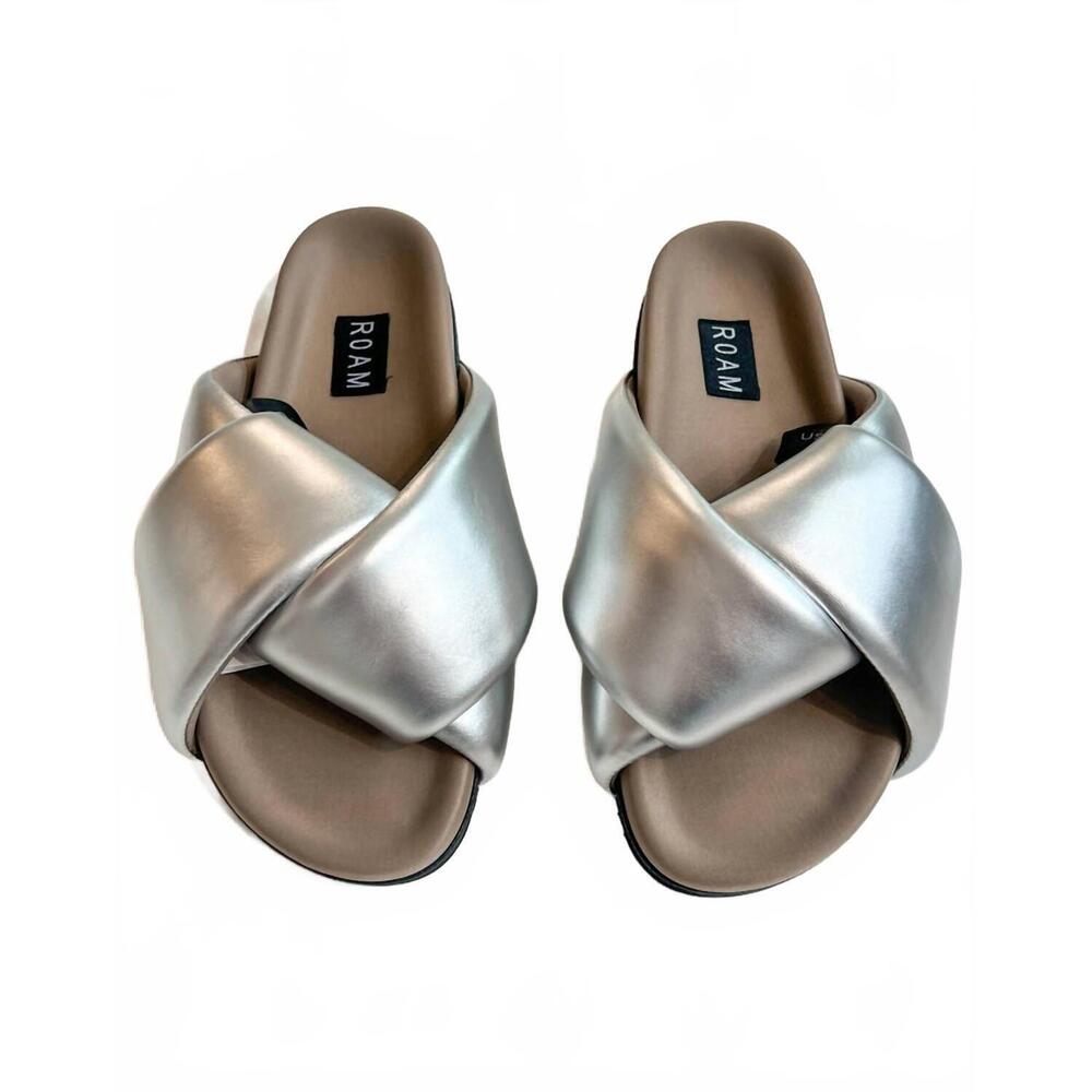 ROAM Metallic Silver Crisscross Slide Sandals